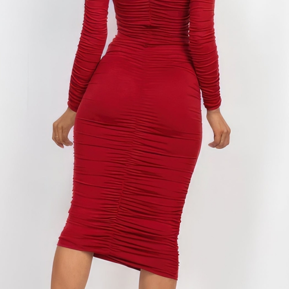 Radiant Ruching Midi Dress - Ruby - Picture 13 of 16
